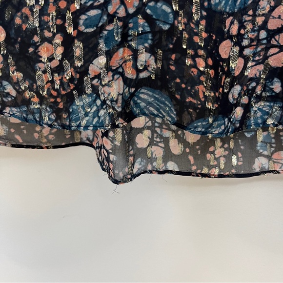 Ulla Johnson Isadora Sill Lurex Indigo Blue Sheer Floral Ruffle Blouse Size 0 - Picture 5 of 6
